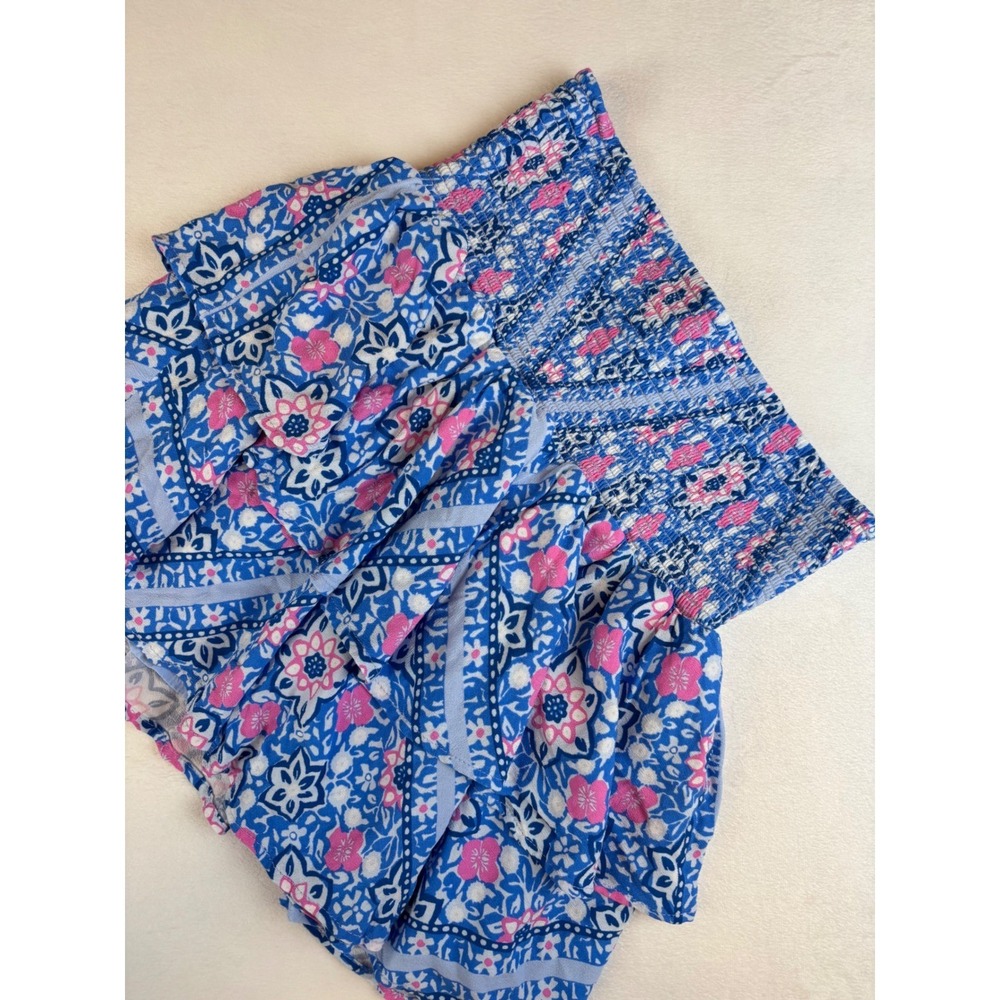 Vineyard Vines Ruffle‎ Mini Skirt Small Smocked Waist Blue Floral Summer Beach
